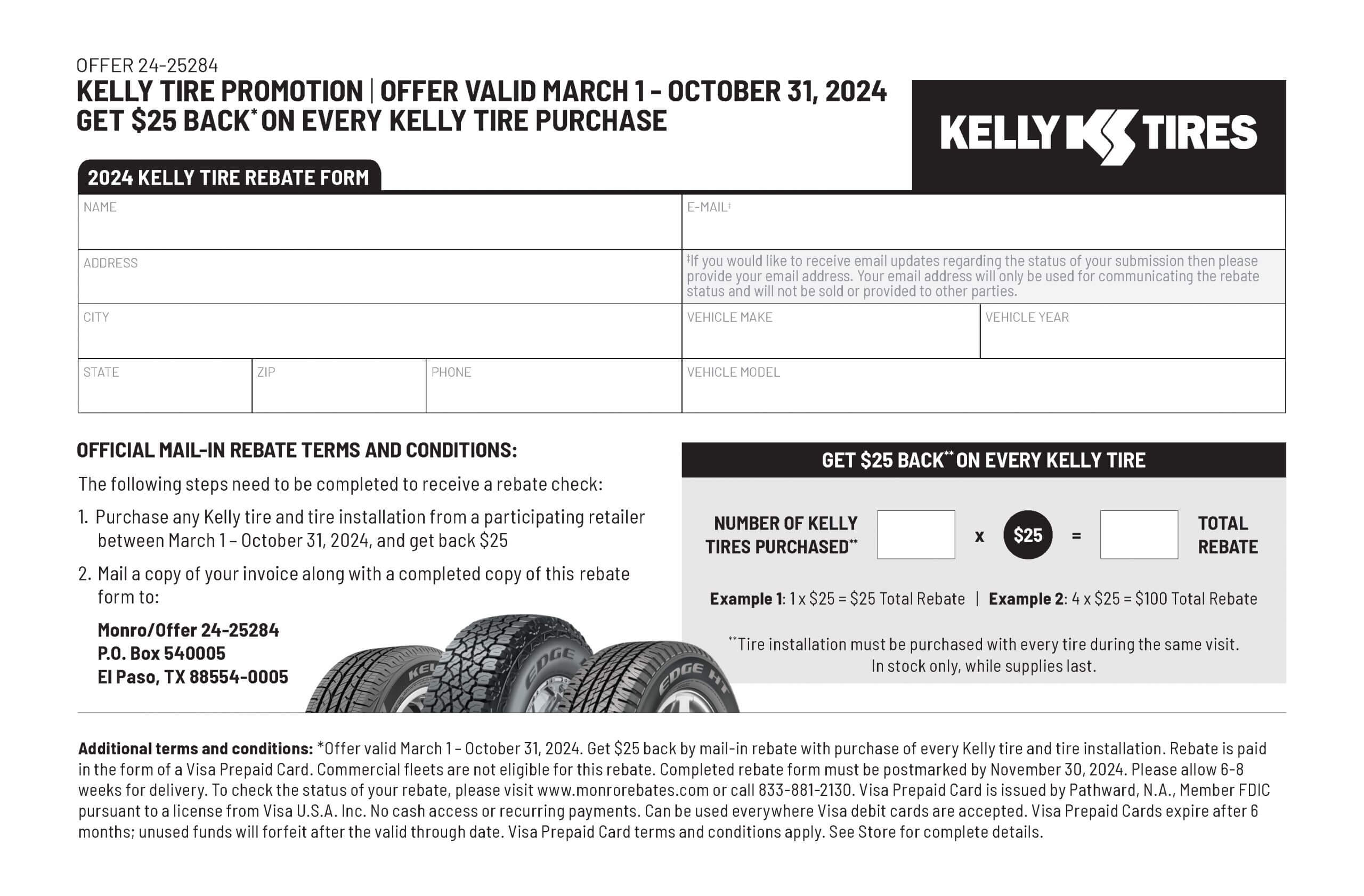 Kelly tire $25 back