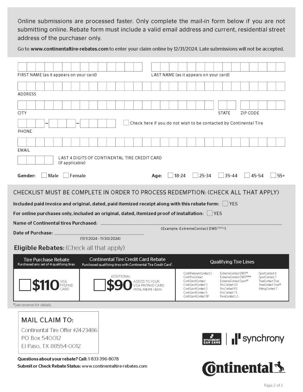 Continental Tire rebate form