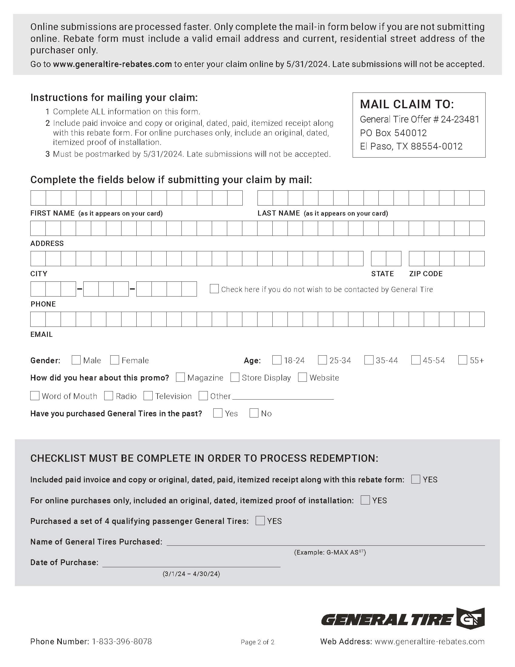 General Tire $70 rebate