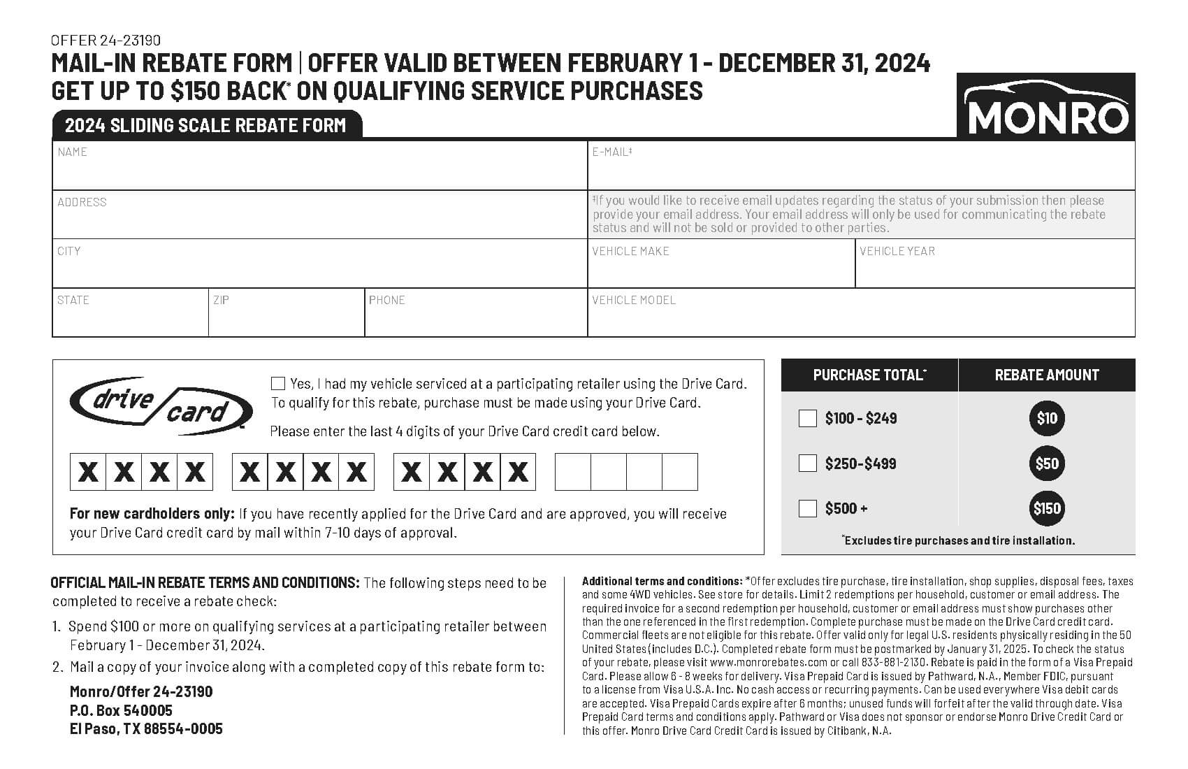 Drive card rebate, $150 back