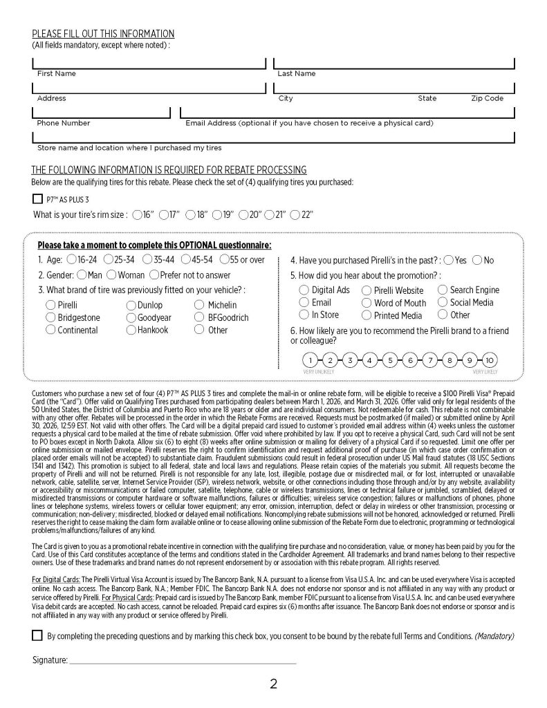 Pirelli Tire Rebate