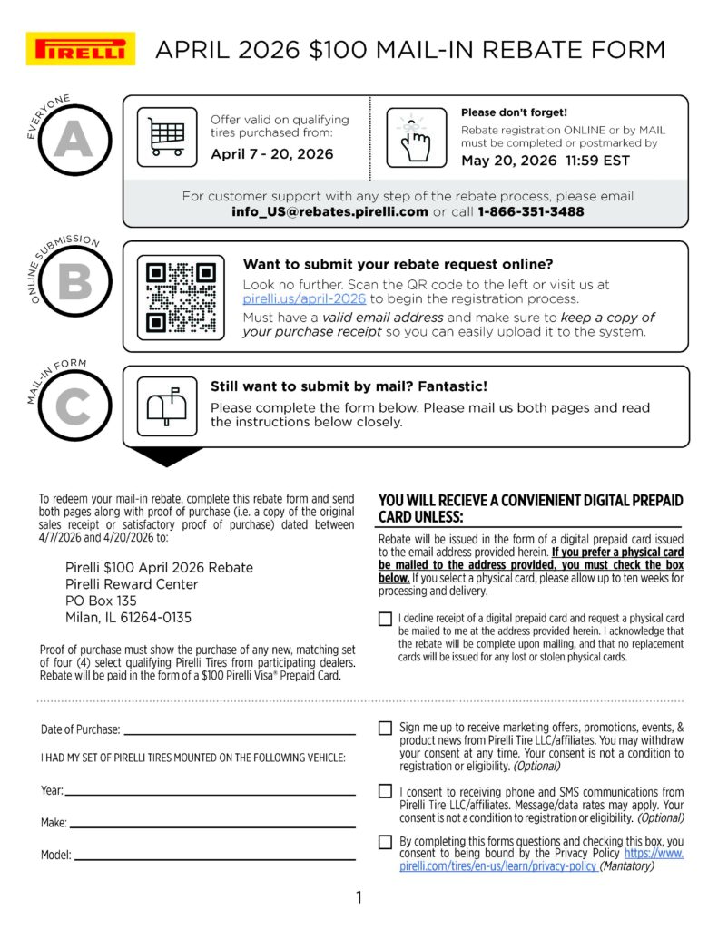 Pirelli rebate