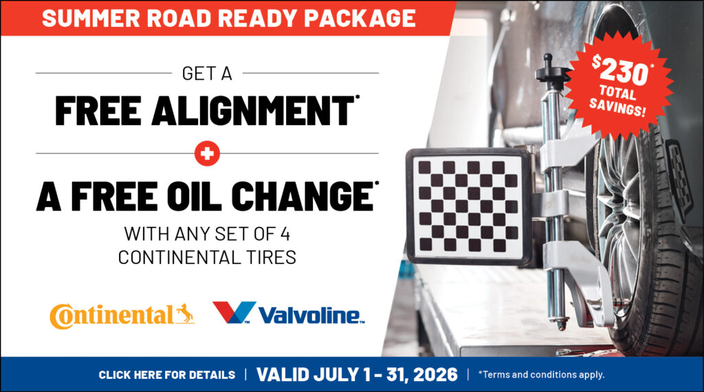 Free alignment & oil change Continental Tires